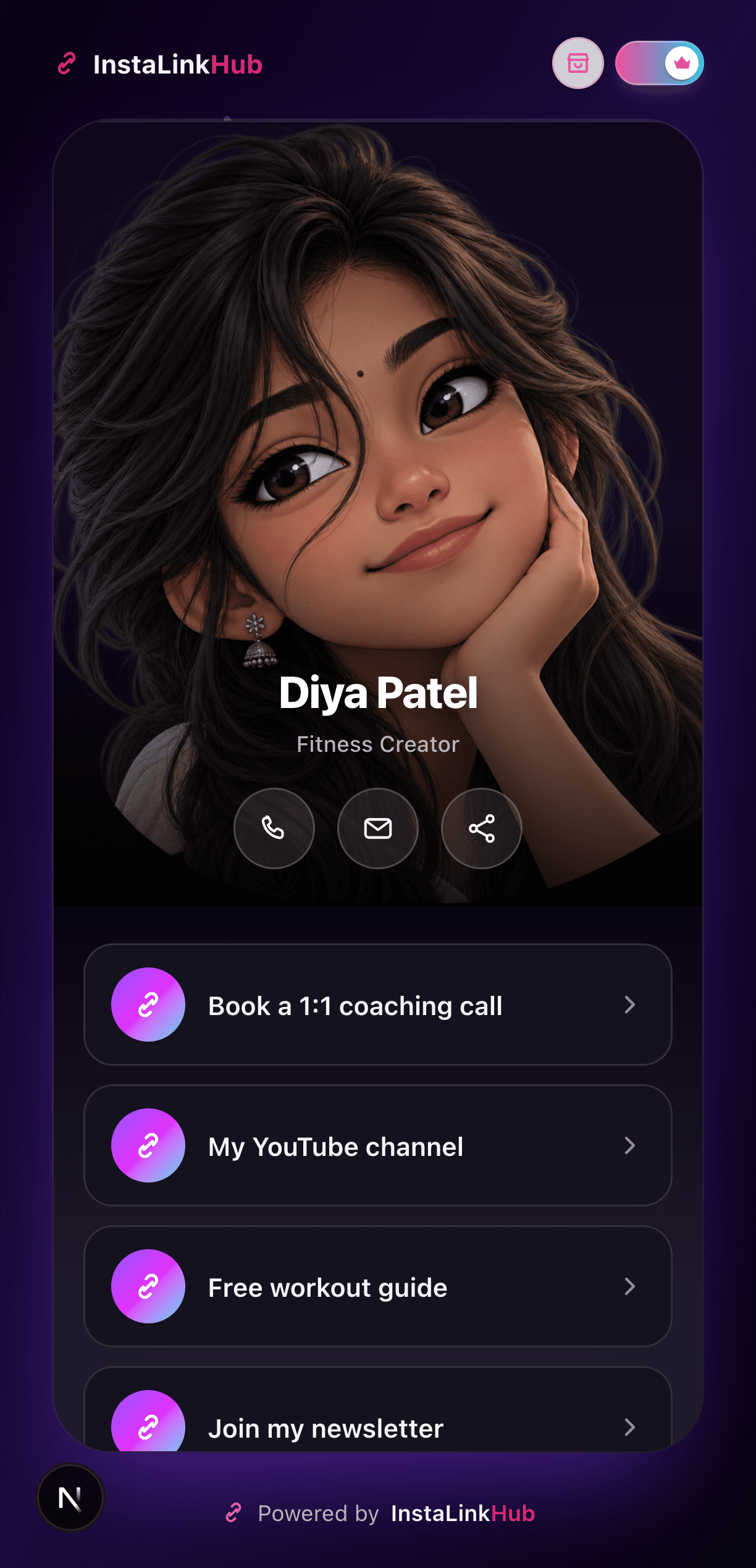 A creator's public page switched into the full-photo card view